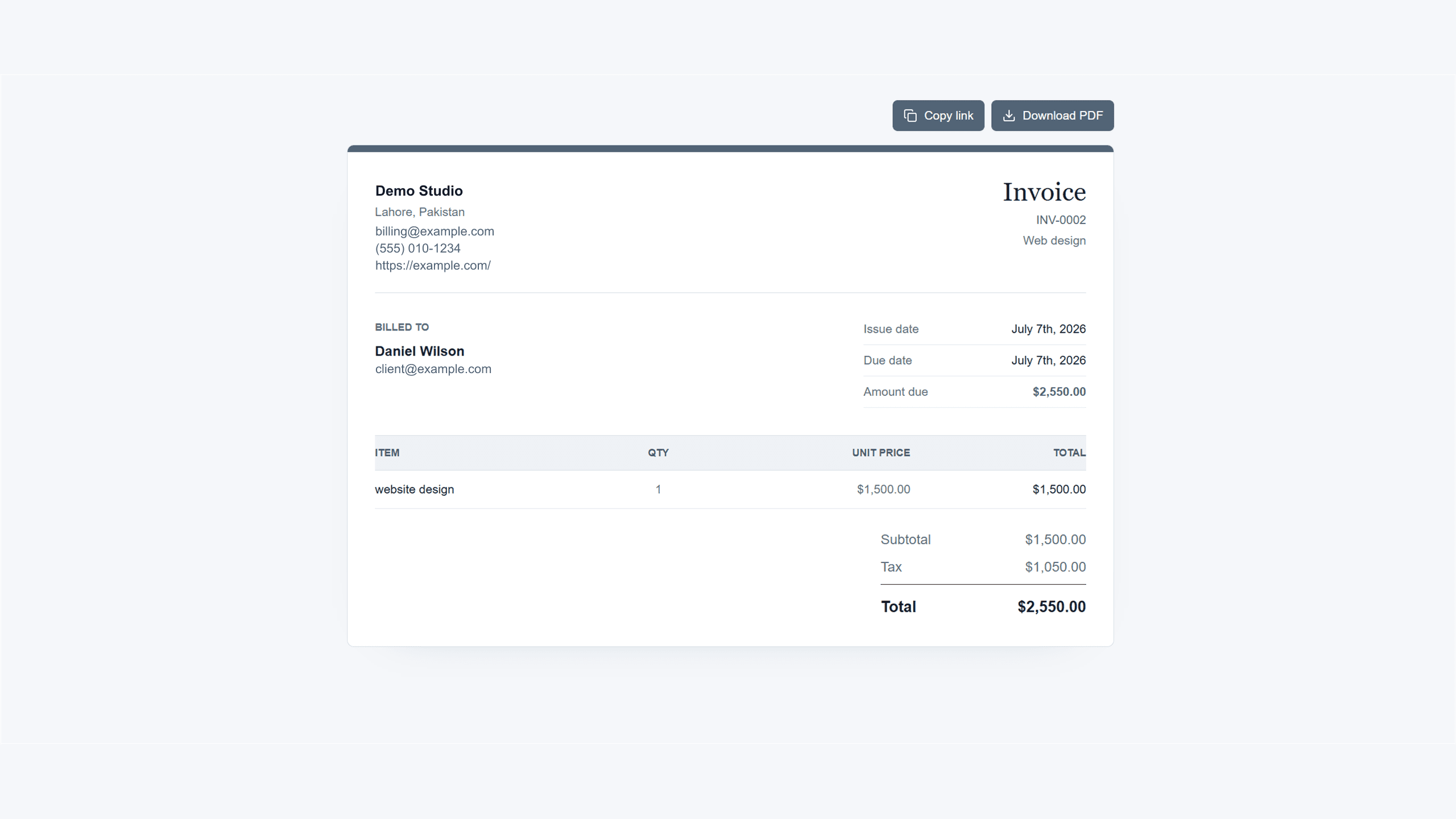 Invoicery public invoice page