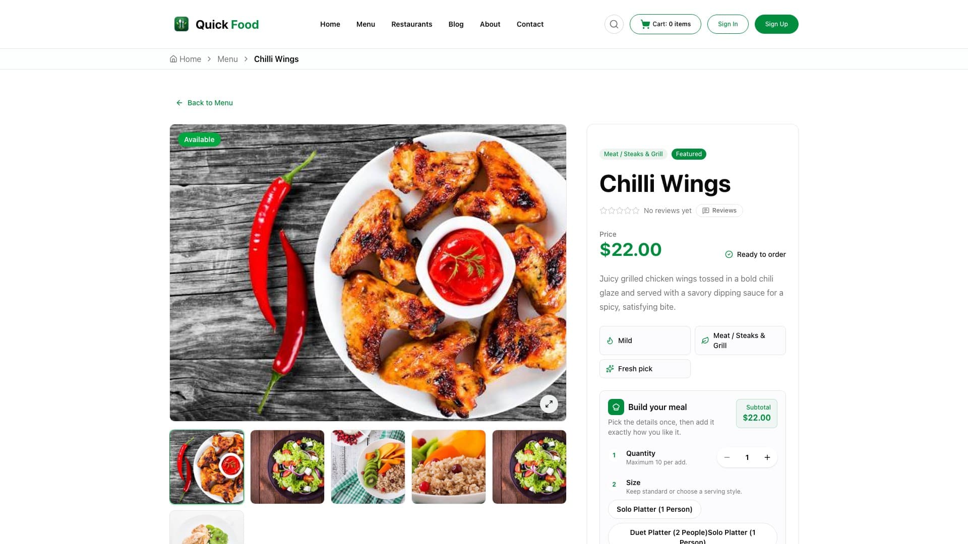 Quick Food product detail screen