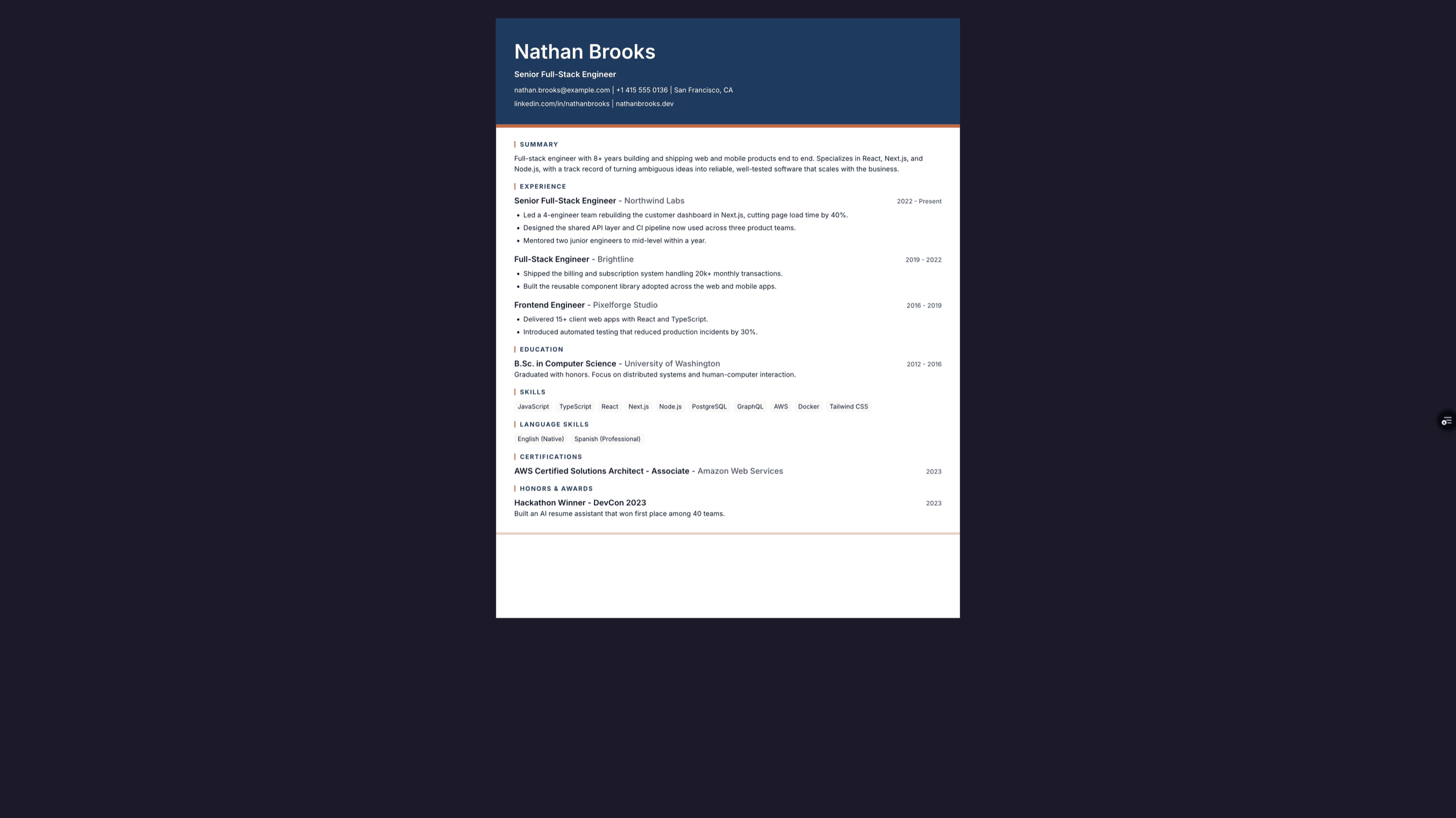 Resumi published public resume page