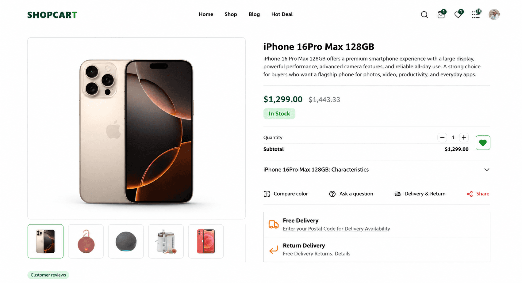 Ecommerce Store product detail page