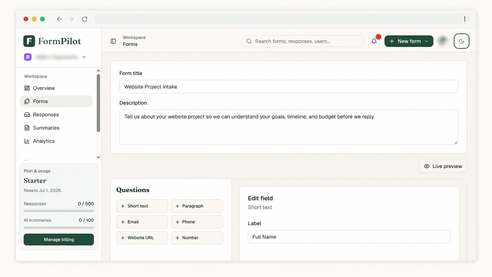FormPilot form builder