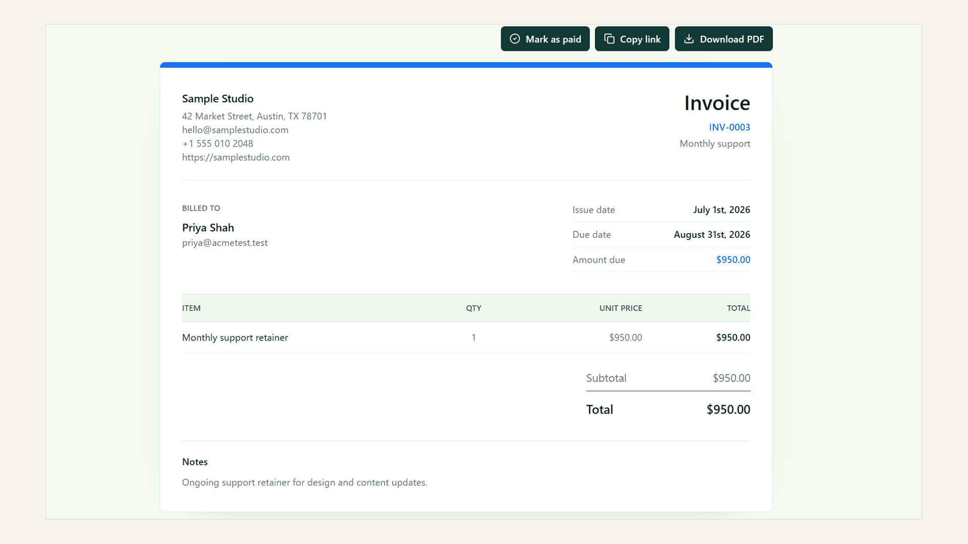 Invoicery public invoice page